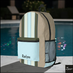 Personalized name, Vertical stripes, Burlap  Printed Backpack