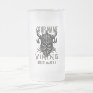 Personalized NAME Viking Warrior Heritage T-Shirt Frosted Glass Beer Mug
