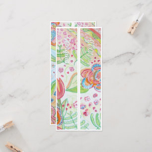 Personalized Name Whimsical Flowers Two Bookmarks