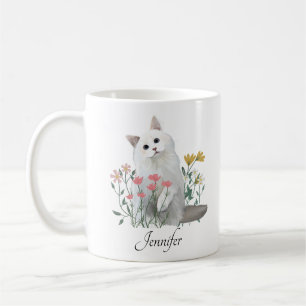 Personalized Name   White Cat Lovers  Coffee Mug