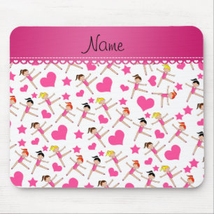 Personalized name white girl gymnasts hearts stars mouse mat