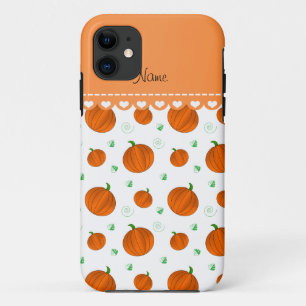 Personalized name white orange pumpkins iPhone 11 case