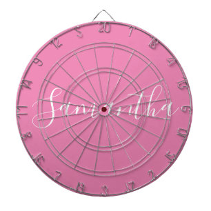 Personalized Name White Script On Pink Dartboard