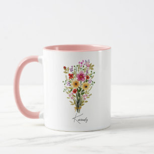Personalized Name Wildflower Floral Pink Mug