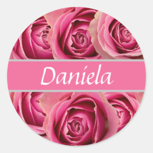personalized name with roses classic round sticker