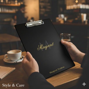 Personalized Name with Stylish Monogram Black Clipboard