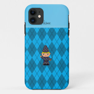 Personalized name wizard sky blue argyle iPhone 11 case