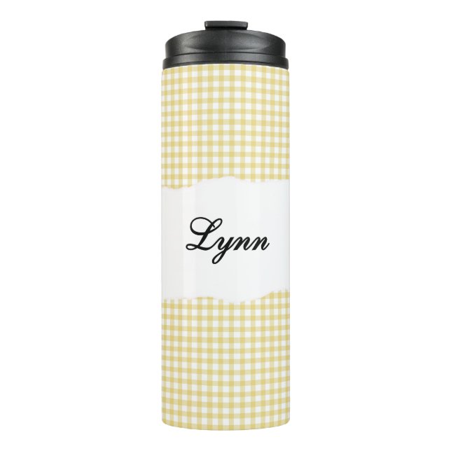 Personalized Name yellow Gingham Pattern Thermal Tumbler (Front)