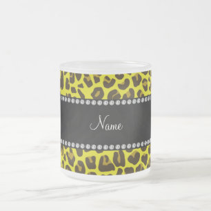 Personalized name yellow leopard pattern frosted glass coffee mug