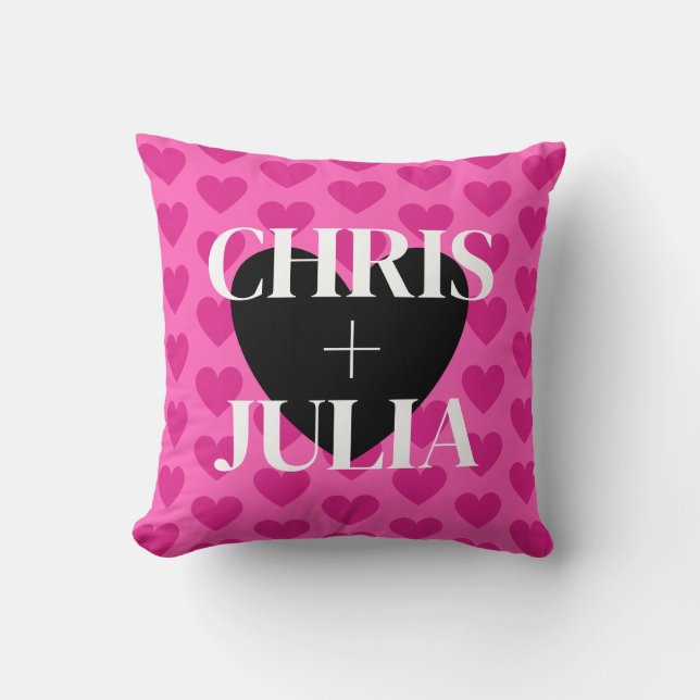 Personalized Names Hot Pink Valentine's Day Cushion (Front)