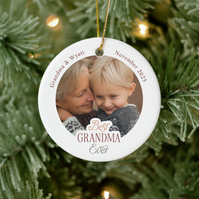 Personalized Names Photo Best Grandma Ever Ceramic Tree Decoration (Tree)