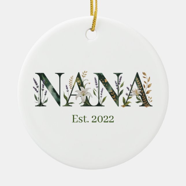 Personalized Nana Est Year Floral Grandmother Gift Ceramic Tree Decoration (Front)