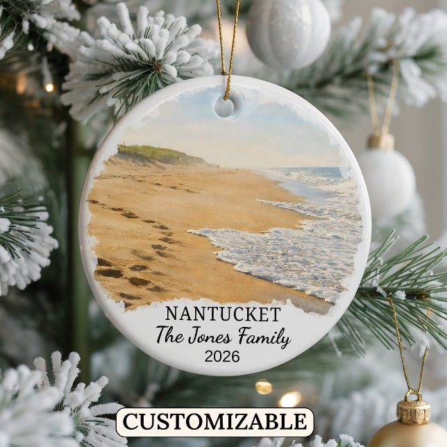 Personalized Nantucket Ornament, Massachusetts Ceramic Tree Decoration (Creator Uploaded)
