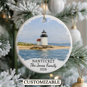 Personalized Nantucket Ornament, Massachusetts Ceramic Tree Decoration