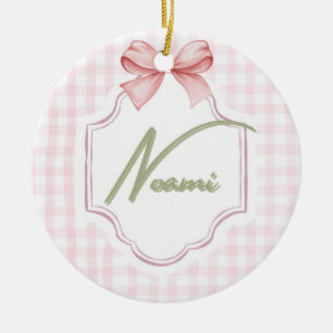 Personalized Naomi Baby Girl Nursery Bow&Gingham Ceramic Tree Decoration