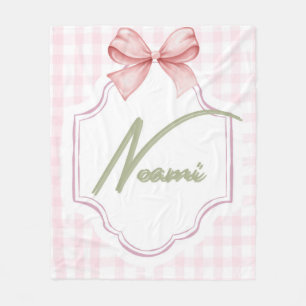 Personalized Naomi Baby Girl Nursery Bow&Gingham Fleece Blanket