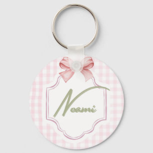 Personalized Naomi Baby Girl Nursery Bow&Gingham Key Ring