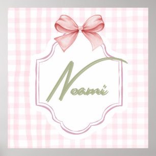 Personalized Naomi Baby Girl Nursery Bow&Gingham Poster