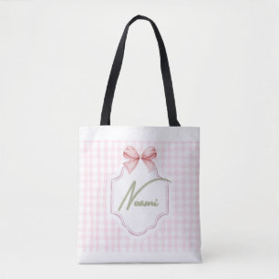Personalized Naomi Baby Girl Nursery Bow&Gingham Tote Bag
