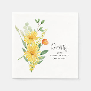 Personalized Napkins 19th Birthday Yellow Floral