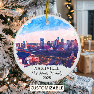 Personalized Nashville Ornament, Tennessee State Ceramic Tree Decoration