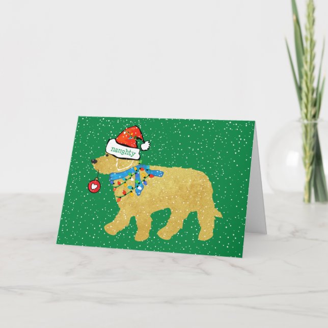 Personalized Naughty Christmas Goldendoodle Holiday Card (Front)