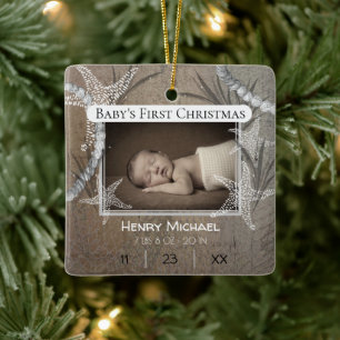 Personalized Nautical Baby's First Christmas Ceramic Ornament