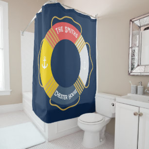 Personalized Nautical life Ring custom Sailing Shower Curtain