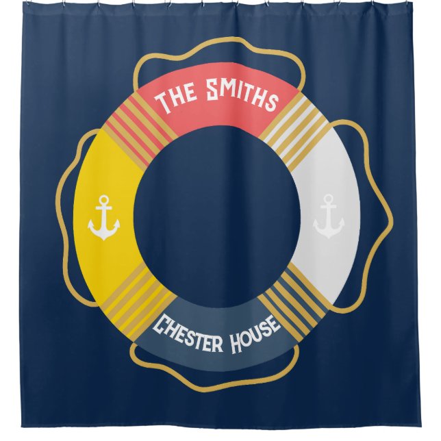 Personalized Nautical life Ring custom Sailing  Shower Curtain (Front)