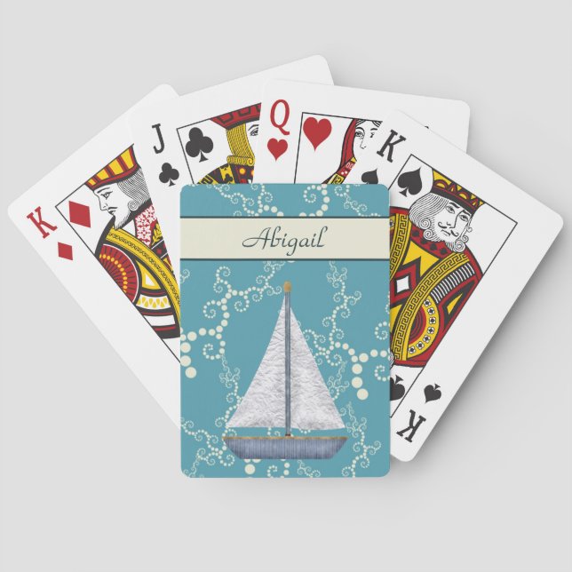 Personalized Nautical Sailboat Playing Cards (Back)