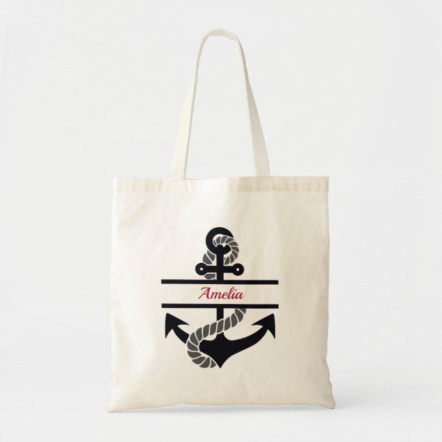 Personalized Nautical Tote Bag with Anchor (Front)