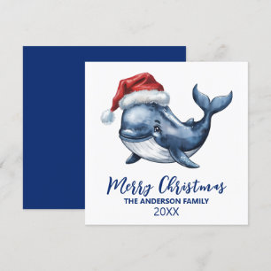 Personalized Nautical Whale in Santa Hat Christmas Holiday Card