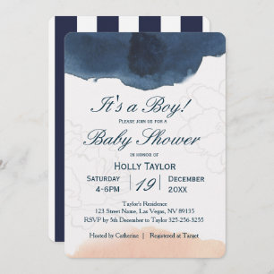 Personalized Navy and Blush Baby Shower Invitation