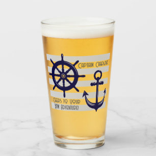 Personalized Navy Blue Anchor Boat Wheel Nautical Glass