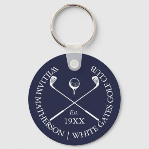 Personalized Navy Blue Classic Golf Club Name Key Ring