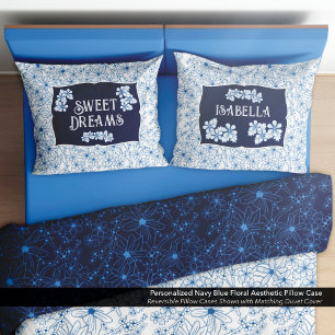 Personalized Navy Blue Floral Aesthetic Pillowcase