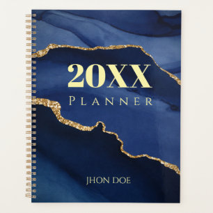 Personalized Navy Blue Gold Agate Geode Monogram Planner