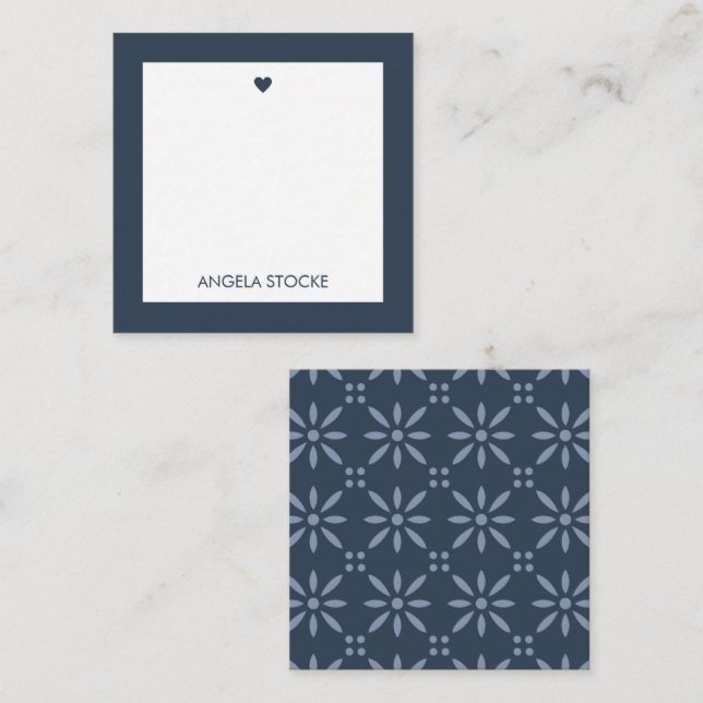 Personalized Navy Blue Retro Flower Card (Front/Back)