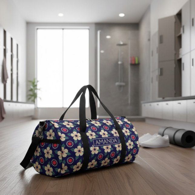 Personalized Navy Blue Vintage Floral Duffle Bag (Creator Uploaded)