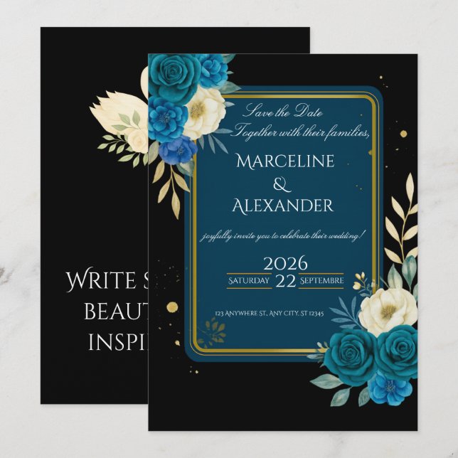  Personalized Navy & Blush Floral Invitation (Front/Back)