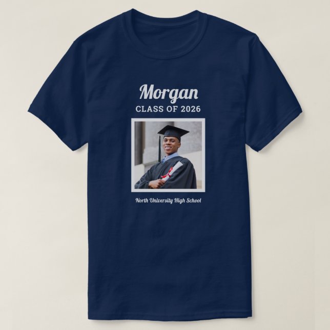 Personalized Navy Class of 2023 Graduation Photo T-Shirt (Design Front)