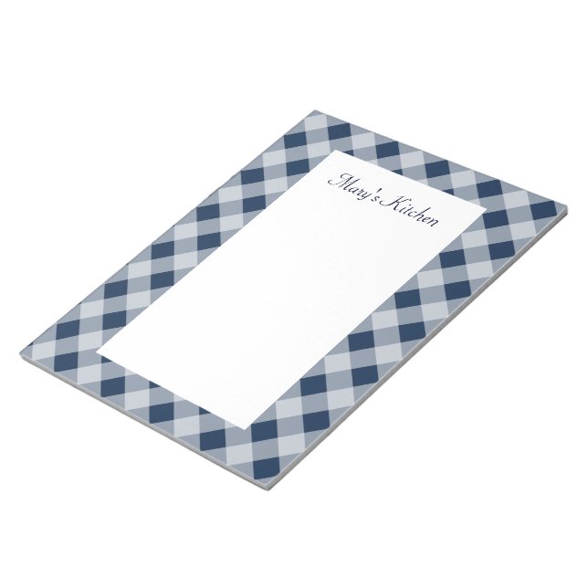 Personalized Navy Gingham Notepad (Angled)