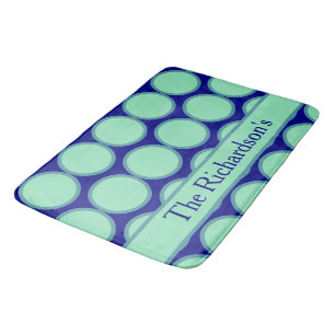 Personalized Navy Mint Polka Dot Pattern Modern Bath Mat