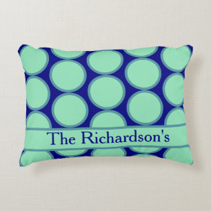 Personalized Navy Mint Polka Dot Pattern Modern Decorative Cushion