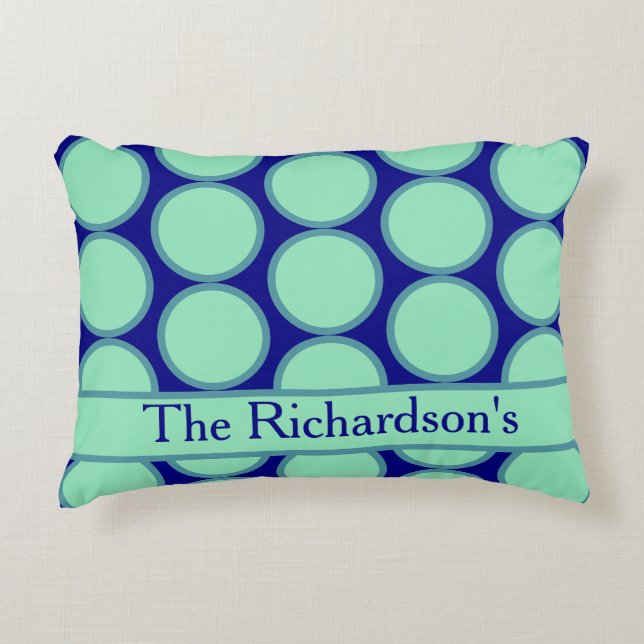 Personalized Navy Mint Polka Dot Pattern Modern  Decorative Cushion (Front)
