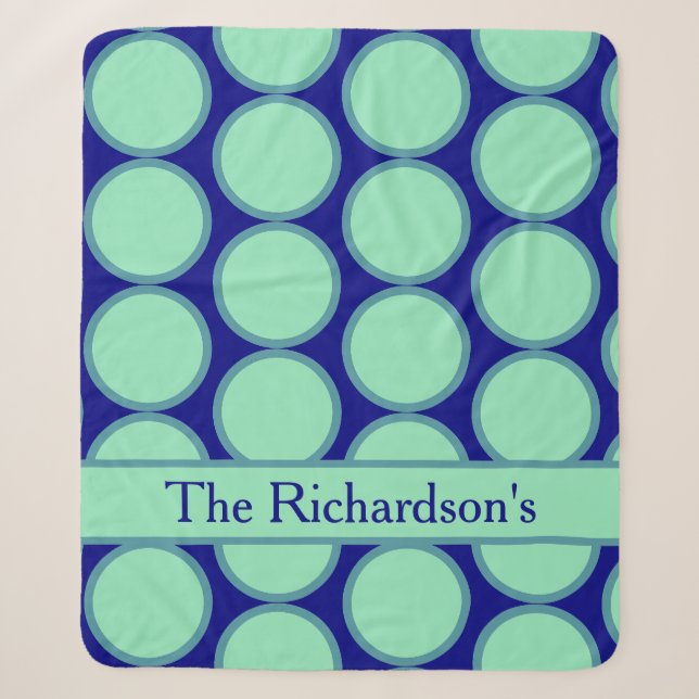 Personalized Navy Mint Polka Dot Pattern Modern  Sherpa Blanket (Front)
