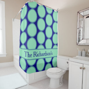 Personalized Navy Mint Polka Dot Pattern Modern  Shower Curtain