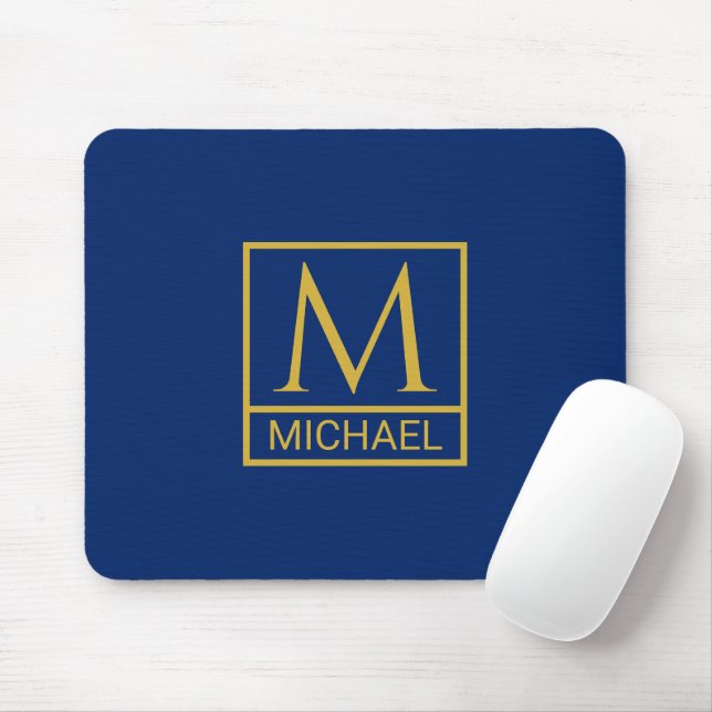 Personalized Navy Mouse Pad with Initial & Name (With Mouse)