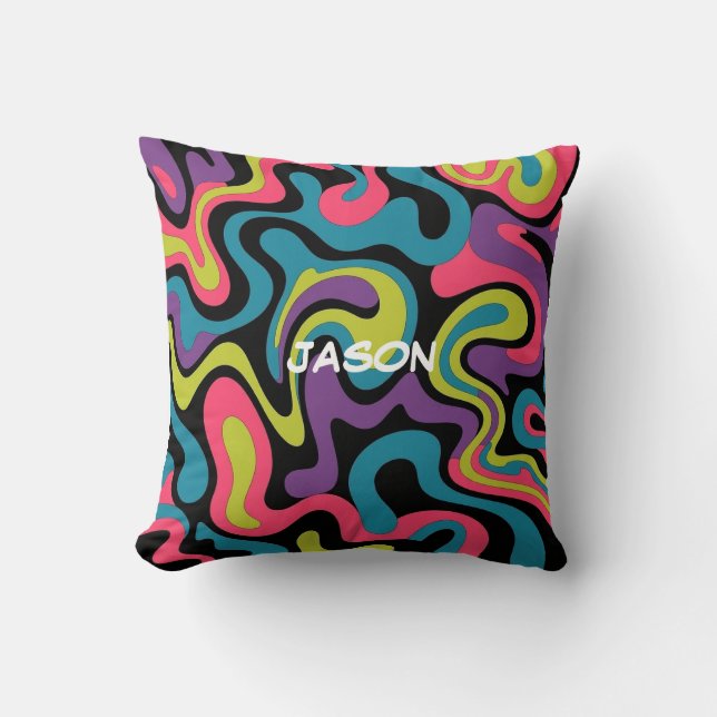 Personalized Neon Abstract Pattern — Retro Design Cushion (Front)