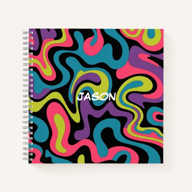 Personalized Neon Abstract Pattern — Retro Design Notebook (Front)